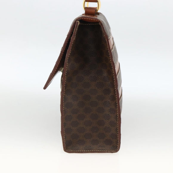 CELINE Macadam Canvas Handtas PVC Leer Bruin Goud Auth 174439
