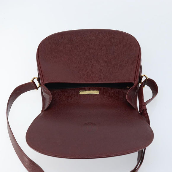 CARTIER Must Line Shoulder Bag Leather Bordeaux Gold Auth 174444