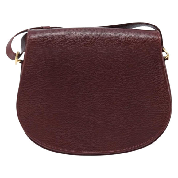 CARTIER Must Line Shoulder Bag Leather Bordeaux Gold Auth 174444