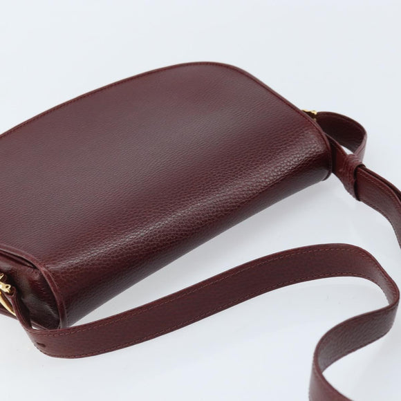 CARTIER Must Line Shoulder Bag Leather Bordeaux Gold Auth 174444