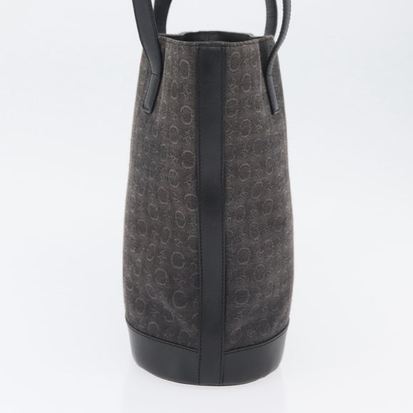 CELINE C Macadam Canvas Tote Bag Black Silver Auth 174445