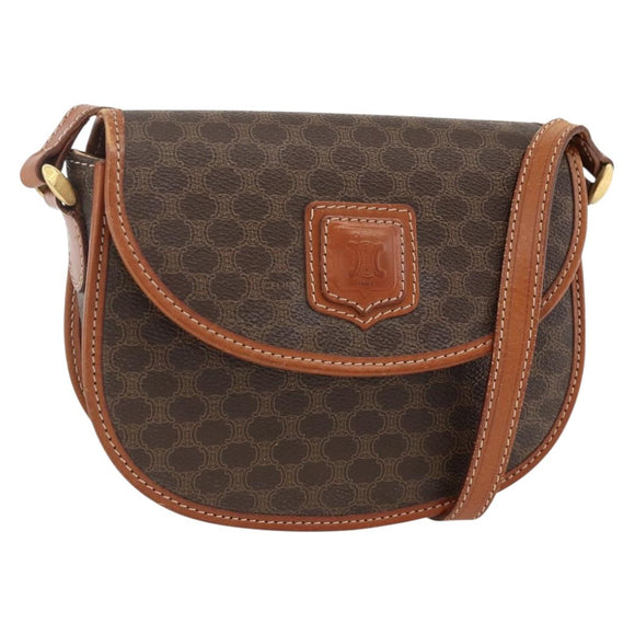 CELINE Macadam Canvas Shoulder Bag PVC Leather Brown Gold Auth 174453