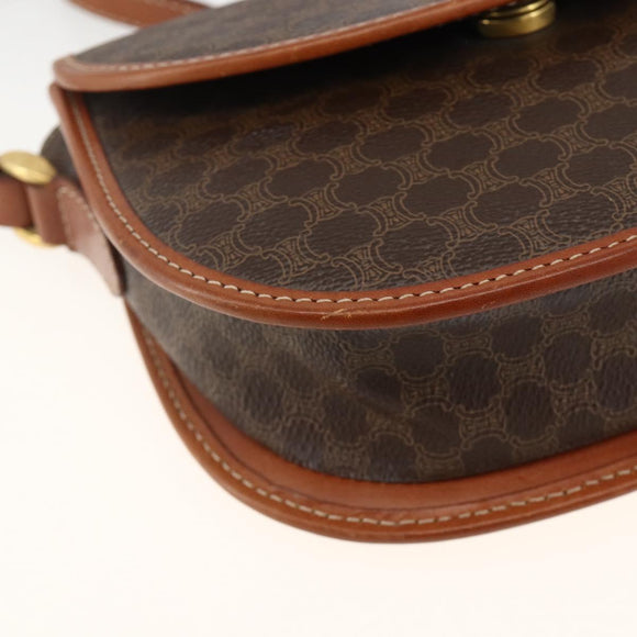 CELINE Macadam Canvas Shoulder Bag PVC Leather Brown Gold Auth 174453