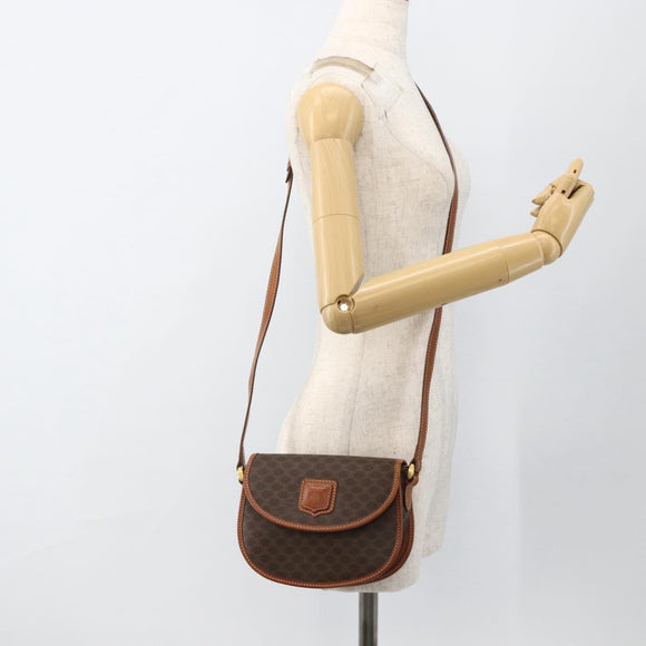 CELINE Macadam Canvas Shoulder Bag PVC Leather Brown Gold Auth 174453