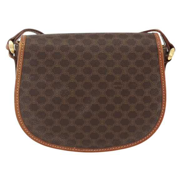 CELINE Macadam Canvas Shoulder Bag PVC Leather Brown Gold Auth 174453