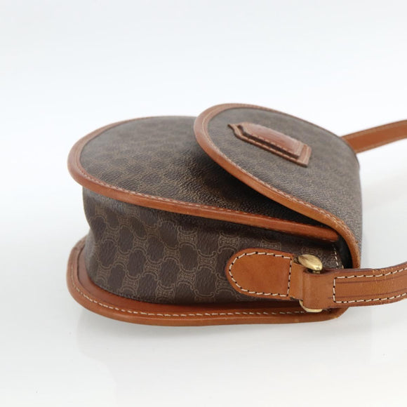 CELINE Macadam Canvas Shoulder Bag PVC Leather Brown Gold Auth 174453