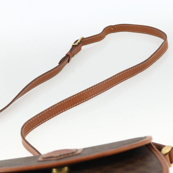 CELINE Macadam Canvas Shoulder Bag PVC Leather Brown Gold Auth 174453