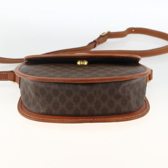 CELINE Macadam Canvas Shoulder Bag PVC Leather Brown Gold Auth 174453