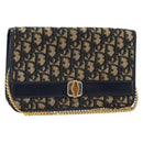 Christian Dior Trotter Canvas Chain Shoulder Bag Navy Gold Auth 174454A-1