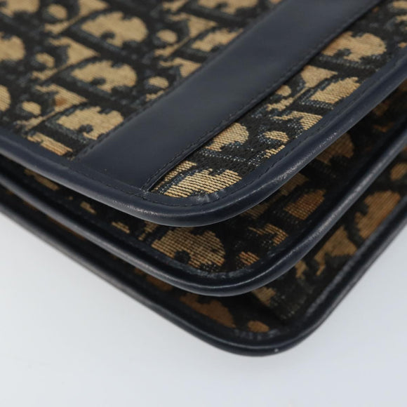 Christian Dior Trotter Canvas Chain Shoulder Bag Navy Gold Auth 174454A