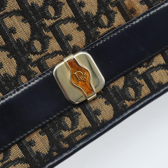 Christian Dior Trotter Canvas Chain Shoulder Bag Navy Gold Auth 174454A