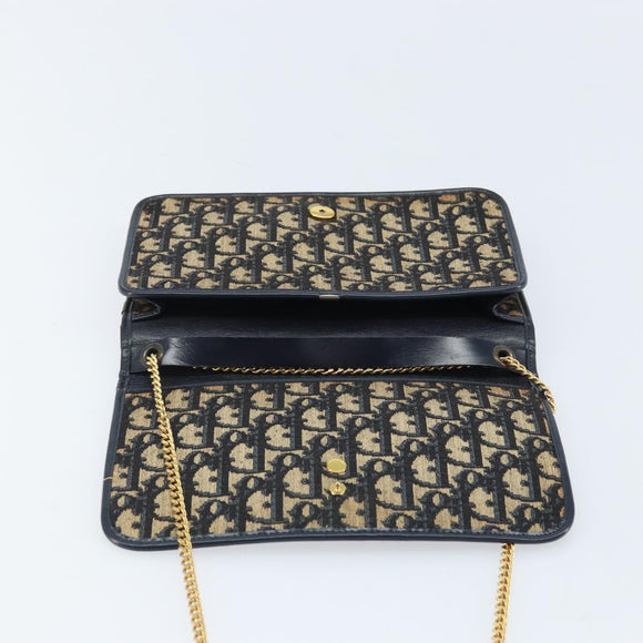Christian Dior Trotter Canvas Chain Shoulder Bag Navy Gold Auth 174454A