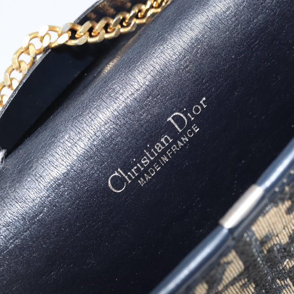 Christian Dior Trotter Canvas Chain Shoulder Bag Navy Gold Auth 174454A