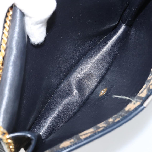 Christian Dior Trotter Canvas Chain Shoulder Bag Navy Gold Auth 174454A