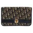 Christian Dior Trotter Canvas Chain Shoulder Bag Navy Gold Auth 174454A-2