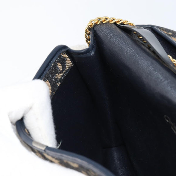Christian Dior Trotter Canvas Chain Shoulder Bag Navy Gold Auth 174454A