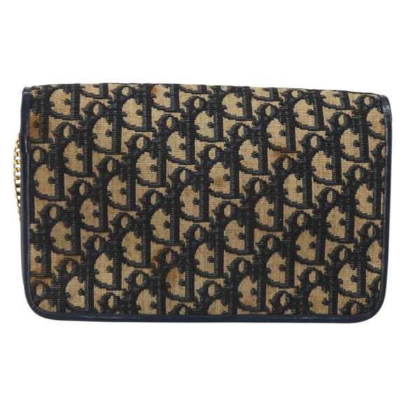 Christian Dior Trotter Canvas Chain Shoulder Bag Navy Gold Auth 174454A
