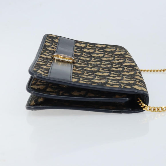 Christian Dior Trotter Canvas Chain Shoulder Bag Navy Gold Auth 174454A