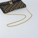 Christian Dior Trotter Canvas Chain Shoulder Bag Navy Gold Auth 174454A-7