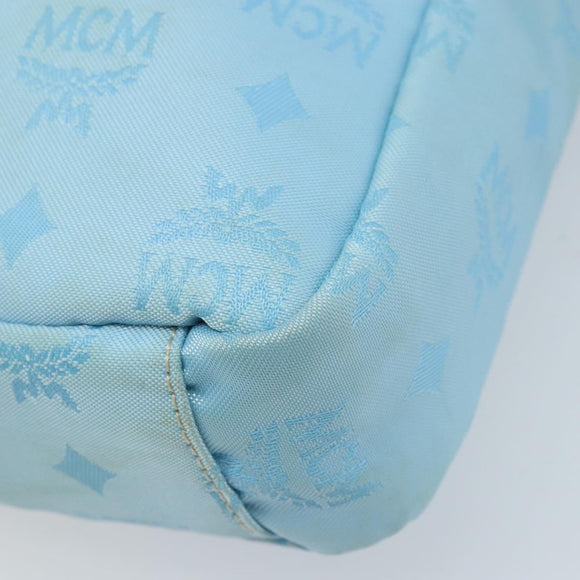 MCM Vicetos Logogram Shoulder Bag Nylon Light Blue Silver Auth 174459