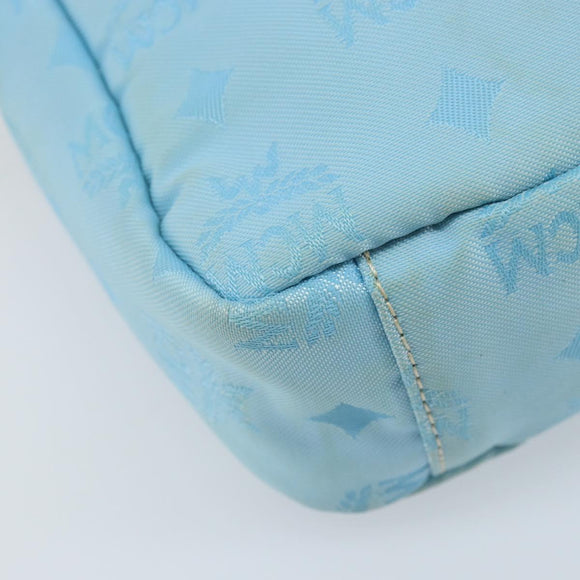 MCM Vicetos Logogram Shoulder Bag Nylon Light Blue Silver Auth 174459