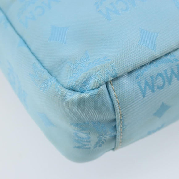MCM Vicetos Logogram Shoulder Bag Nylon Light Blue Silver Auth 174459
