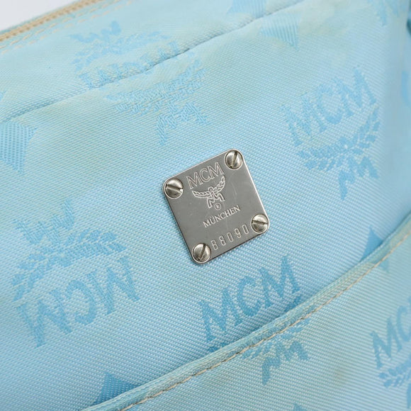 MCM Vicetos Logogram Shoulder Bag Nylon Light Blue Silver Auth 174459
