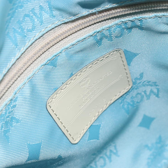 MCM Vicetos Logogram Shoulder Bag Nylon Light Blue Silver Auth 174459