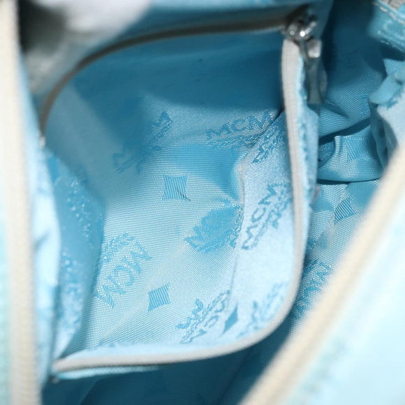 MCM Vicetos Logogram Shoulder Bag Nylon Light Blue Silver Auth 174459