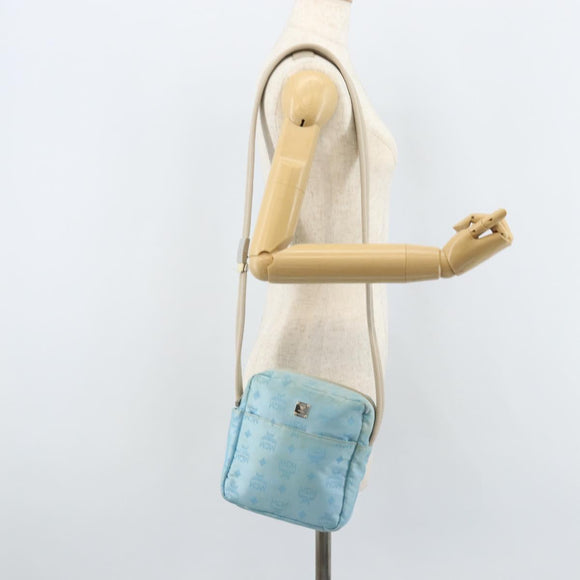 MCM Vicetos Logogram Shoulder Bag Nylon Light Blue Silver Auth 174459