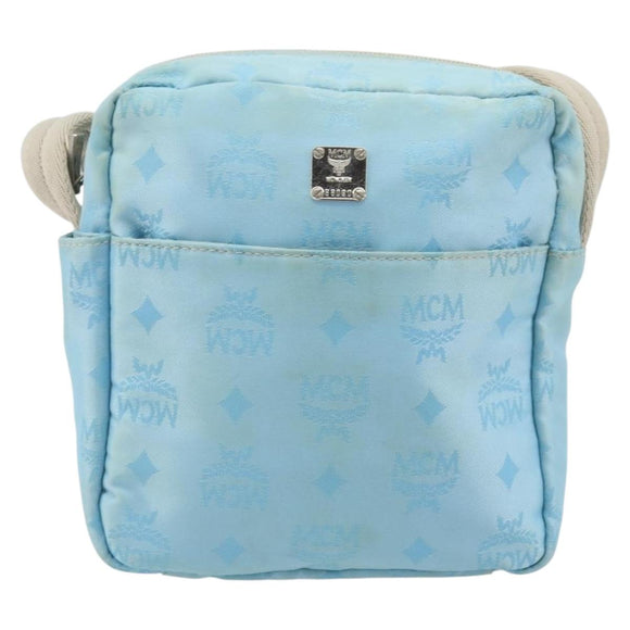 MCM Vicetos Logogram Shoulder Bag Nylon Light Blue Silver Auth 174459