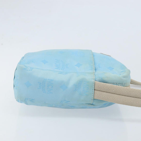 MCM Vicetos Logogram Shoulder Bag Nylon Light Blue Silver Auth 174459