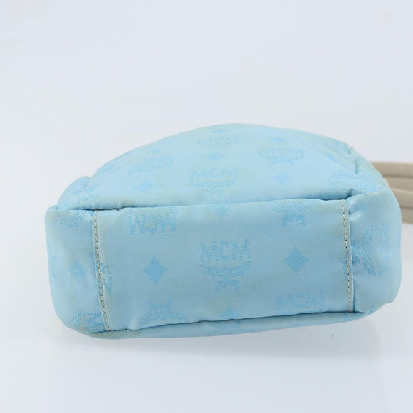MCM Vicetos Logogram Shoulder Bag Nylon Light Blue Silver Auth 174459