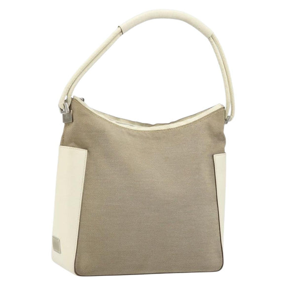 GUCCI Schoudertas Canvas Leer Beige Wit Zilver 001 3766 Auth 174462