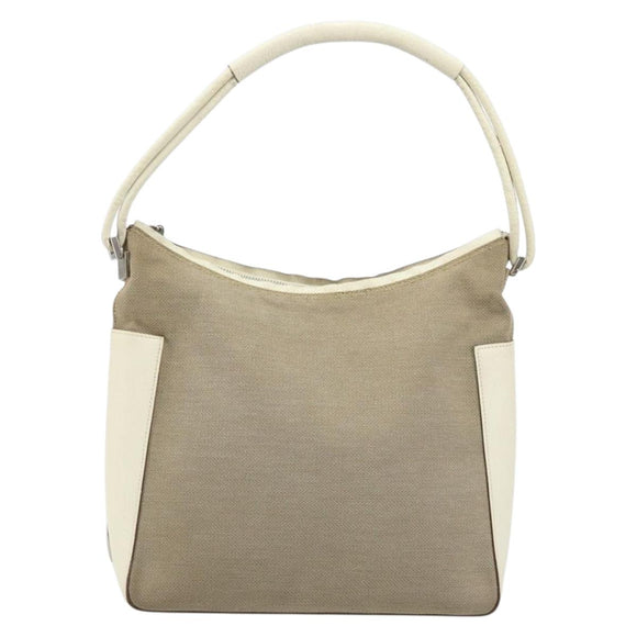 GUCCI Schoudertas Canvas Leer Beige Wit Zilver 001 3766 Auth 174462