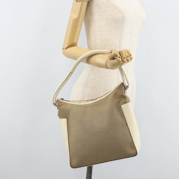 GUCCI Schoudertas Canvas Leer Beige Wit Zilver 001 3766 Auth 174462