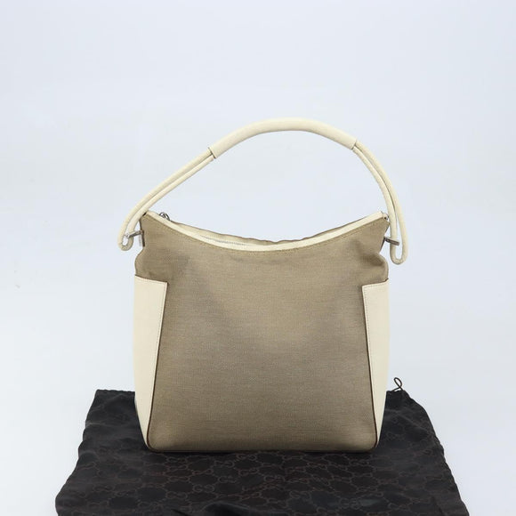 GUCCI Schoudertas Canvas Leer Beige Wit Zilver 001 3766 Auth 174462