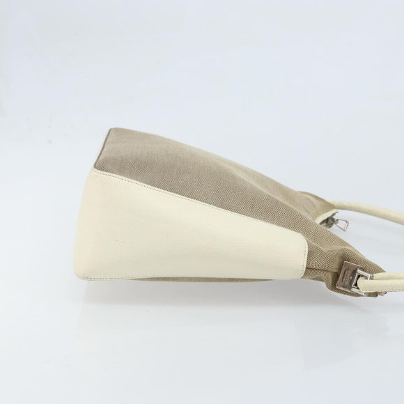 GUCCI Schoudertas Canvas Leer Beige Wit Zilver 001 3766 Auth 174462
