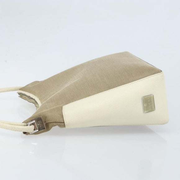GUCCI Schoudertas Canvas Leer Beige Wit Zilver 001 3766 Auth 174462