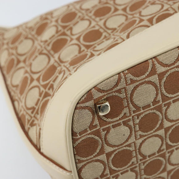 Salvatore Ferragamo Gancini Shoulder Bag Canvas Leather Brown Gold Auth 174463