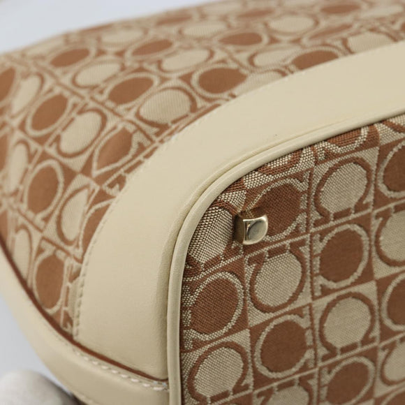 Salvatore Ferragamo Gancini Shoulder Bag Canvas Leather Brown Gold Auth 174463