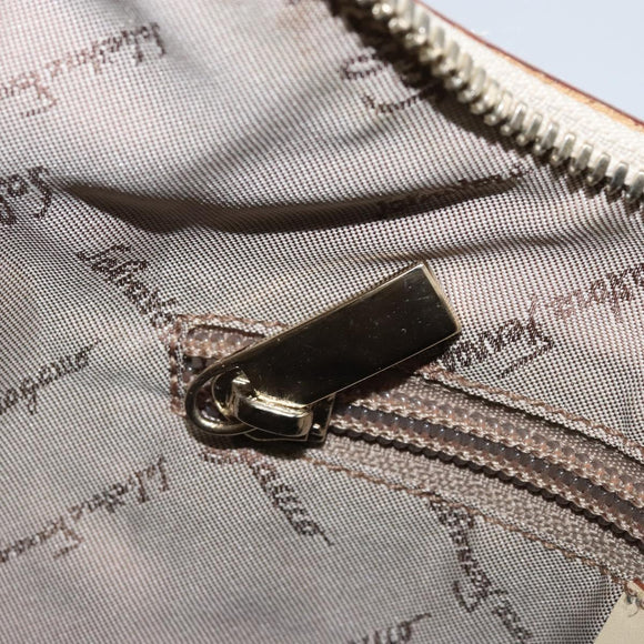 Salvatore Ferragamo Gancini Shoulder Bag Canvas Leather Brown Gold Auth 174463