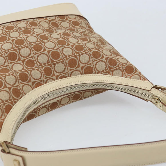 Salvatore Ferragamo Gancini Shoulder Bag Canvas Leather Brown Gold Auth 174463
