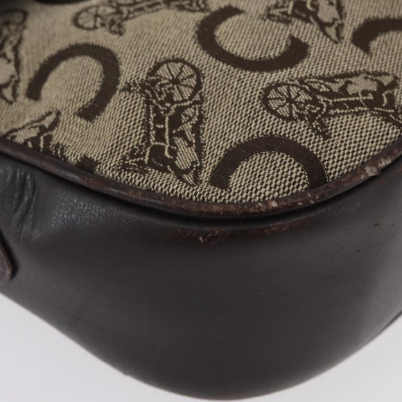 CELINE C Sulky Shoulder Bag Canvas Beige Gold Auth 174468