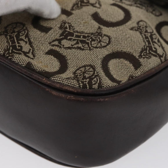 CELINE C Sulky Shoulder Bag Canvas Beige Gold Auth 174468