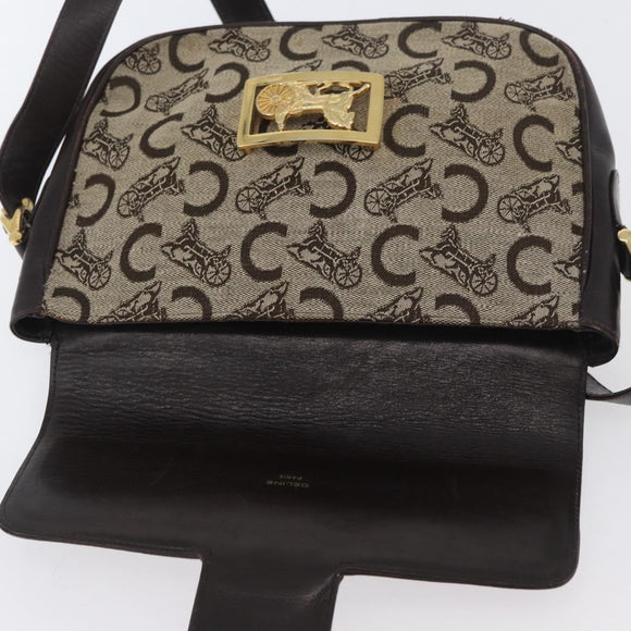 CELINE C Sulky Shoulder Bag Canvas Beige Gold Auth 174468