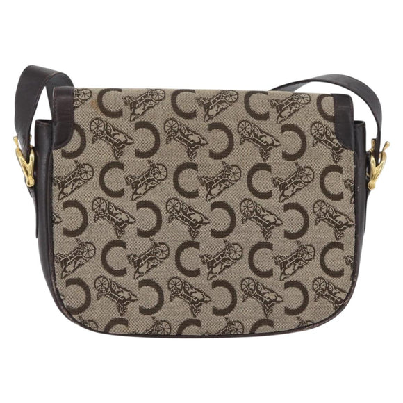 CELINE C Sulky Shoulder Bag Canvas Beige Gold Auth 174468