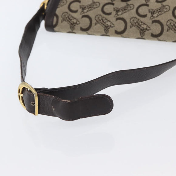 CELINE C Sulky Shoulder Bag Canvas Beige Gold Auth 174468