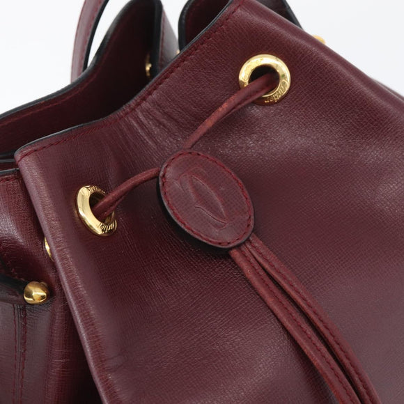 CARTIER Must Line Purse Shoulder Bag Leather Bordeaux Gold Auth 174474