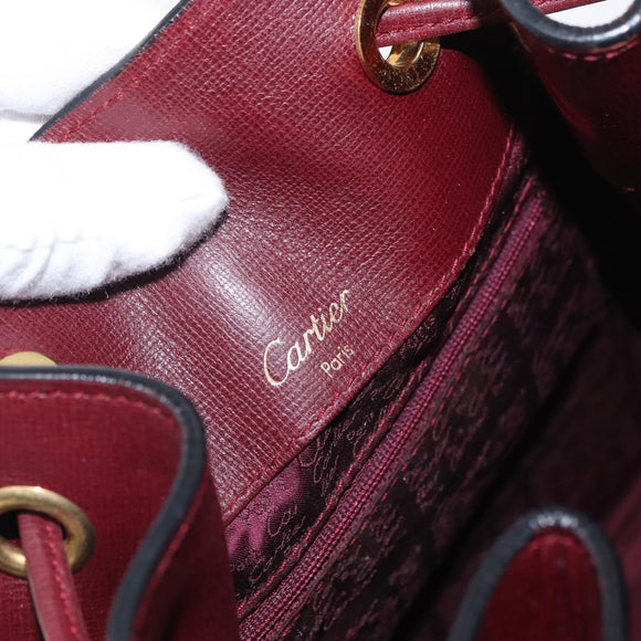 CARTIER Must Line Purse Shoulder Bag Leather Bordeaux Gold Auth 174474